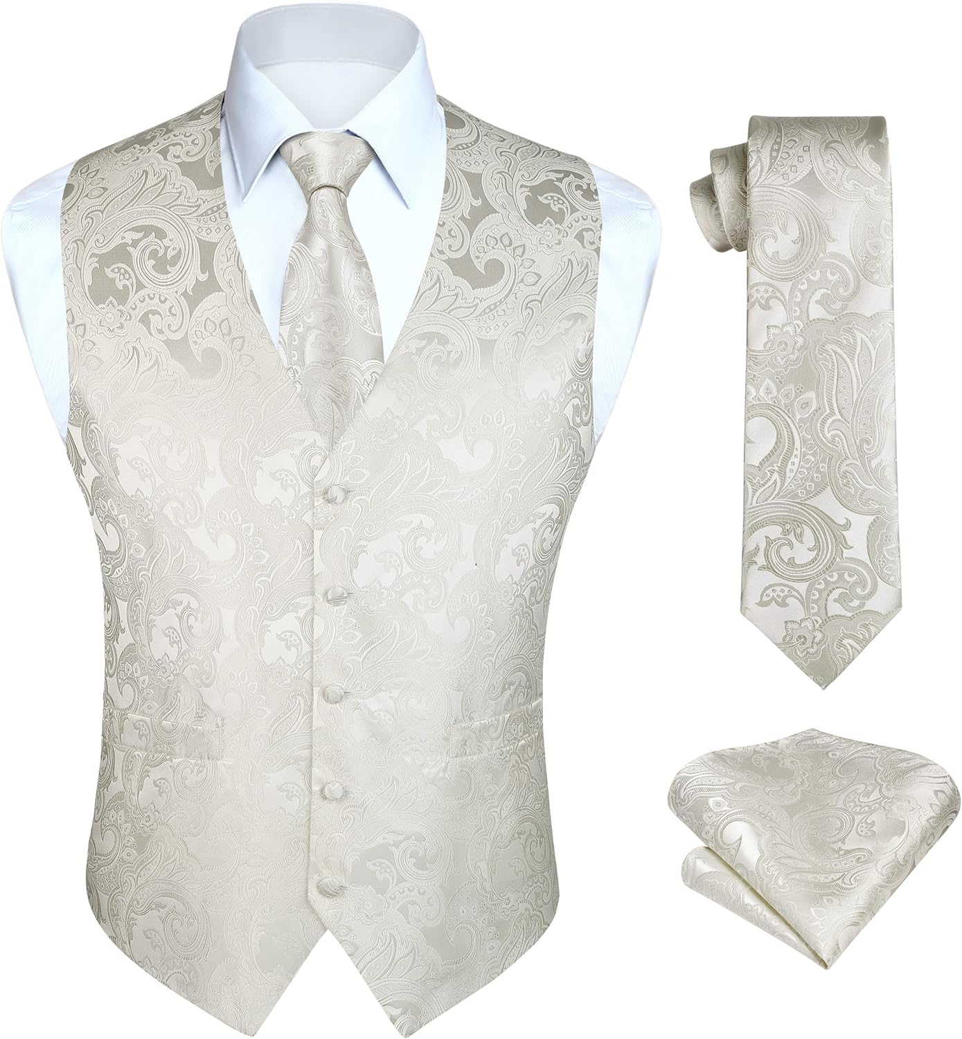 HISDERN Mens Vest Tie Set 3PC for Weddings and Formal Events