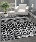 5x7 Boho Moroccan Area Rug - Black White Geometric Diamond