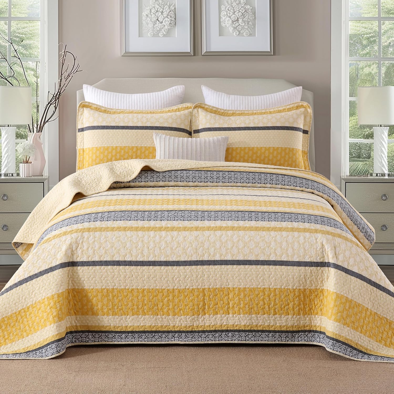 Homzard Quilt Cotton Queen Quilt Bedding Set for All Seasons