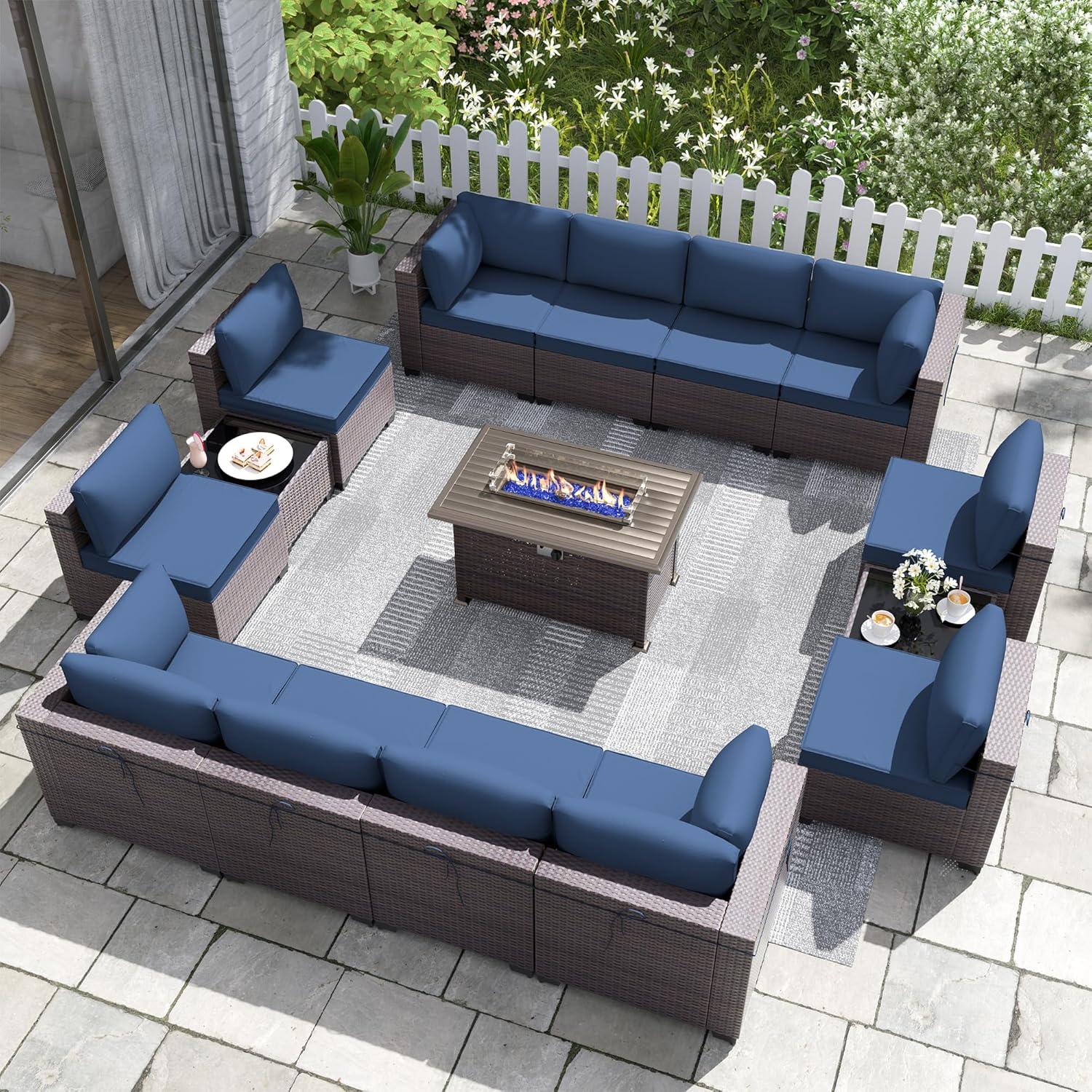 Kurapika 15 Pieces Patio Furniture Set with Fire Pit Table