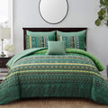 Boho Green Comforter Set King Size - Soft Microfiber 8-Piece