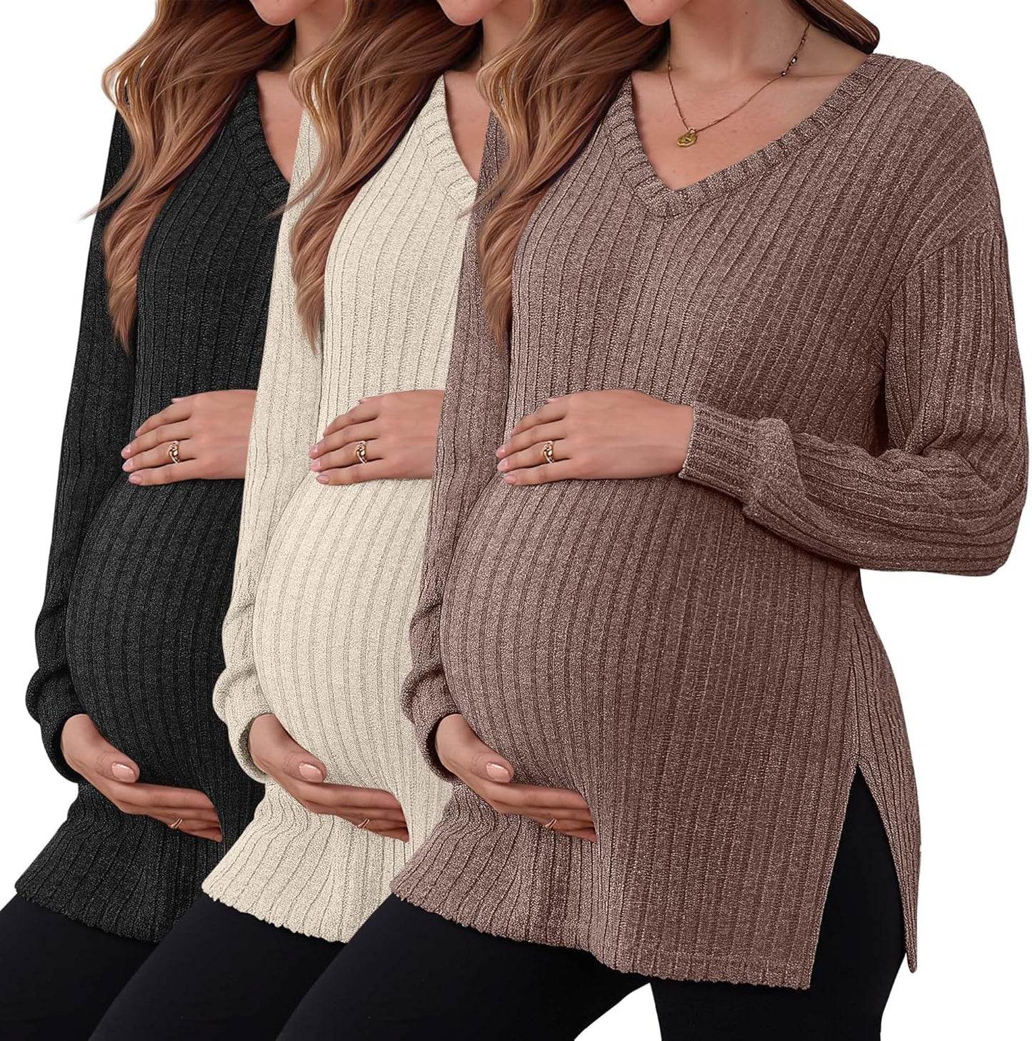 3 Pack Women's Ribbed Maternity Shirts for Stylish Comfort