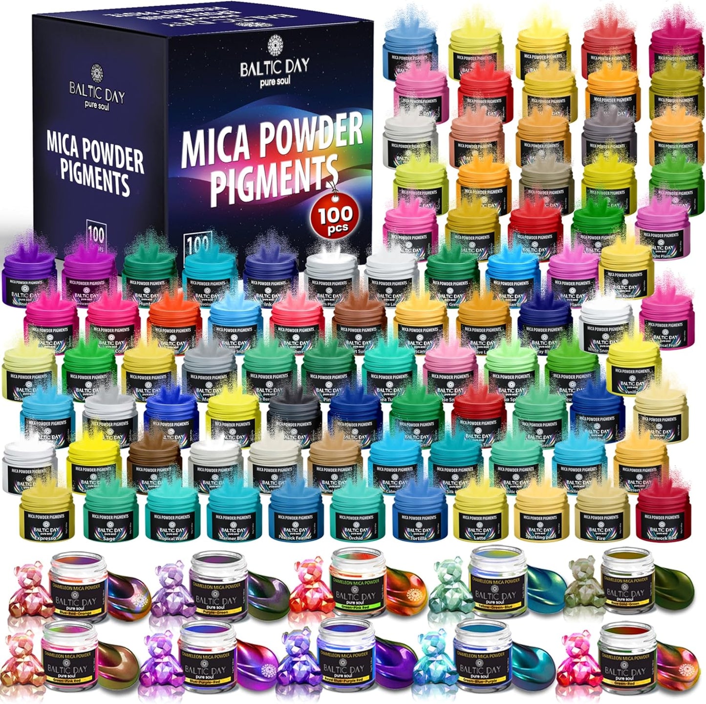 Mica Powder Set with 100 Vibrant Colors for Creative Projects