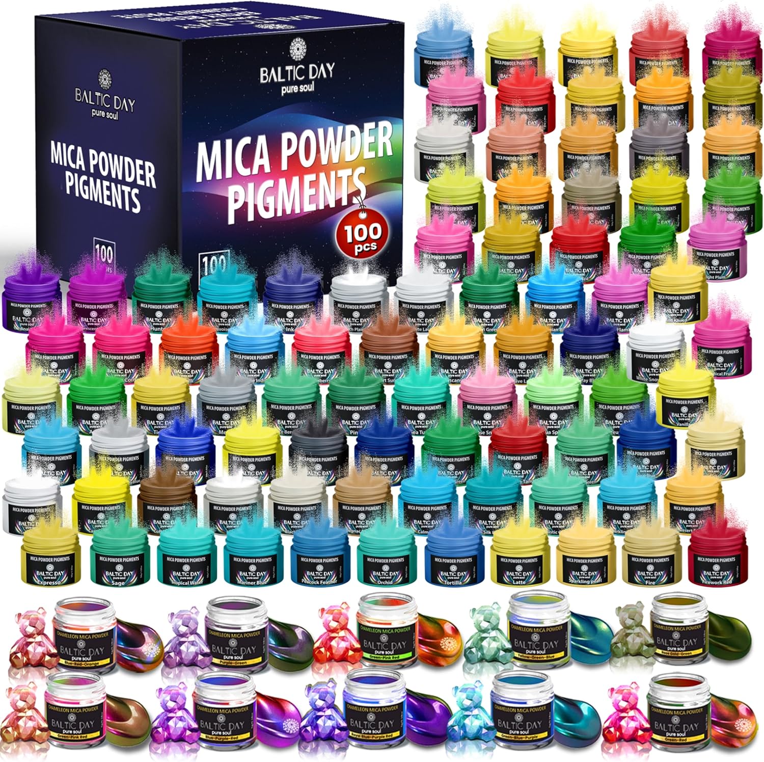 Mica Powder Set with 100 Vibrant Colors for Creative Projects
