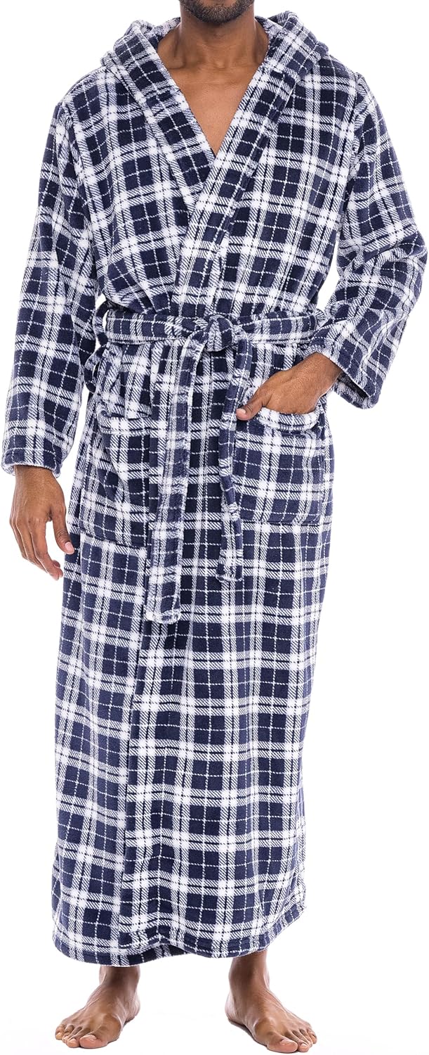 Alexander Del Rossa Mens Robe with Hood - Plush Fleece Comfort