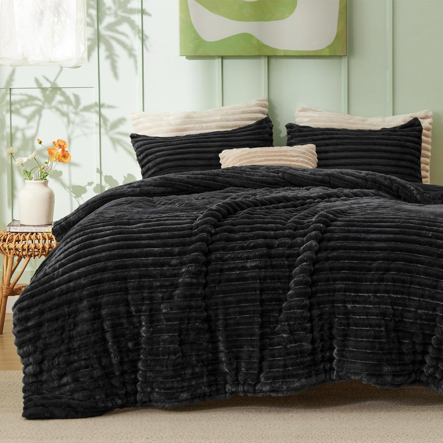 Bedsure Fluffy Comforter Set King Size for Cozy Warmth and Style