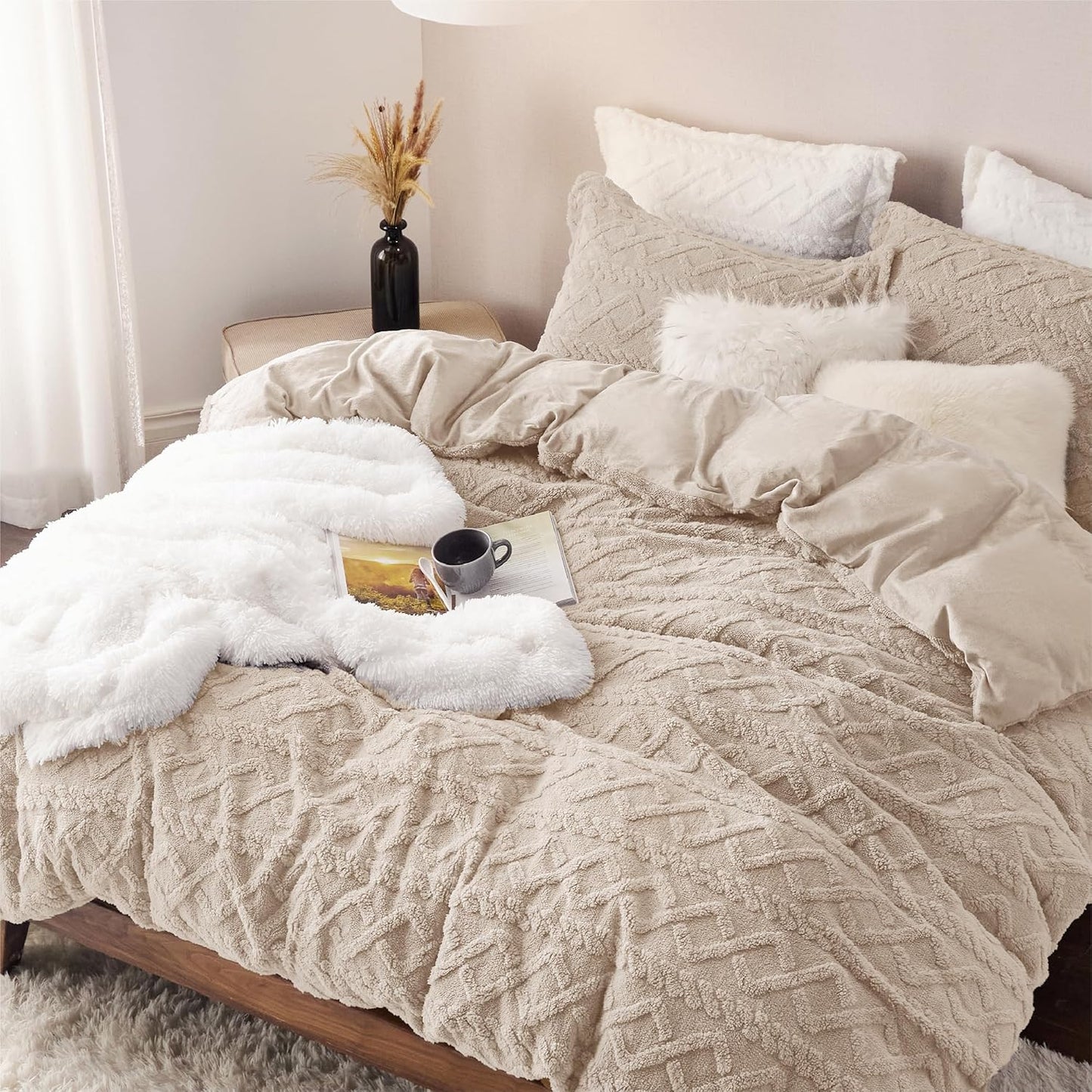 Fluffy Duvet Cover Set - Faux Fur Comforter Cover King Size
