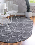 Unique Loom Trellis Frieze Area Rug - 5 ft x 8 ft Oval Dark Gray/Ivory