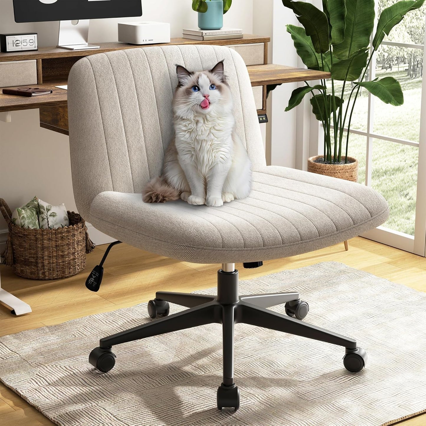 SUNLEI Armless Swivel Chair with Back - White