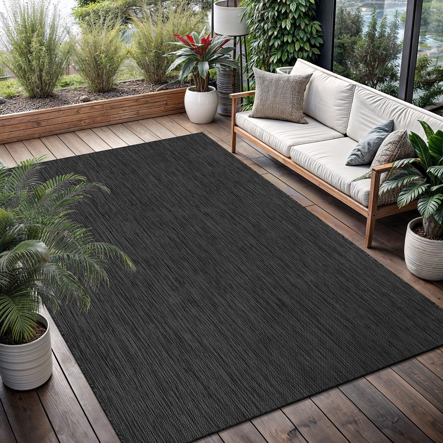 Washable Indoor Outdoor Rug 8x10 Dark Grey for Stylish Spaces