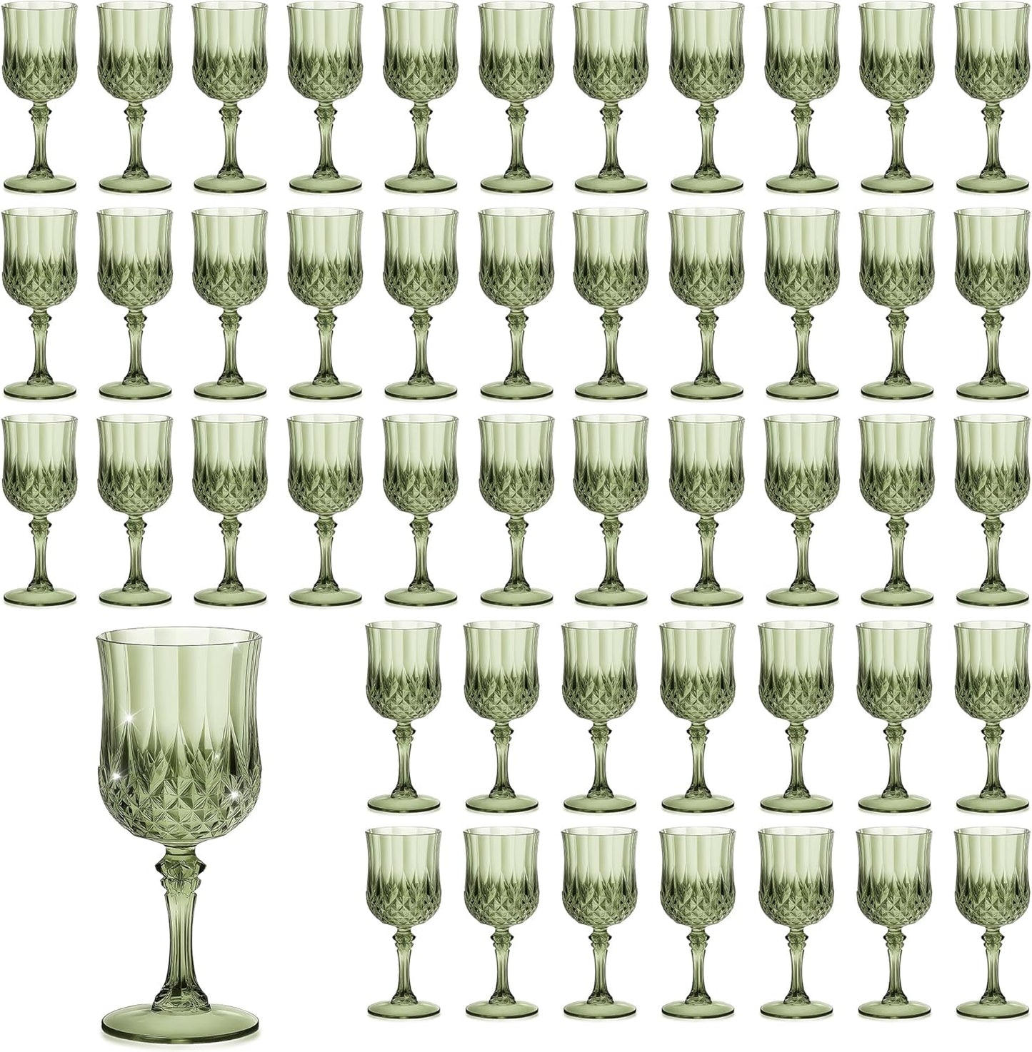 48PCS 7OZ Green Plastic Wine Glasses for Weddings and Parties