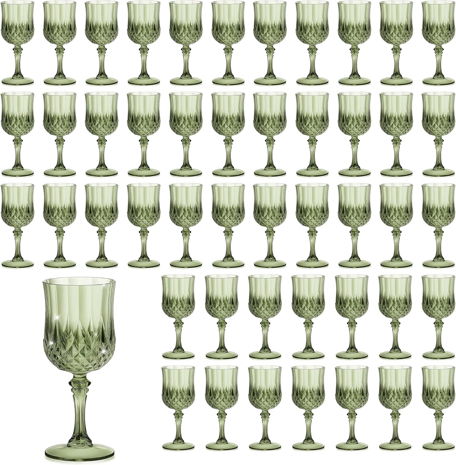 48PCS 7OZ Green Plastic Wine Glasses for Weddings and Parties