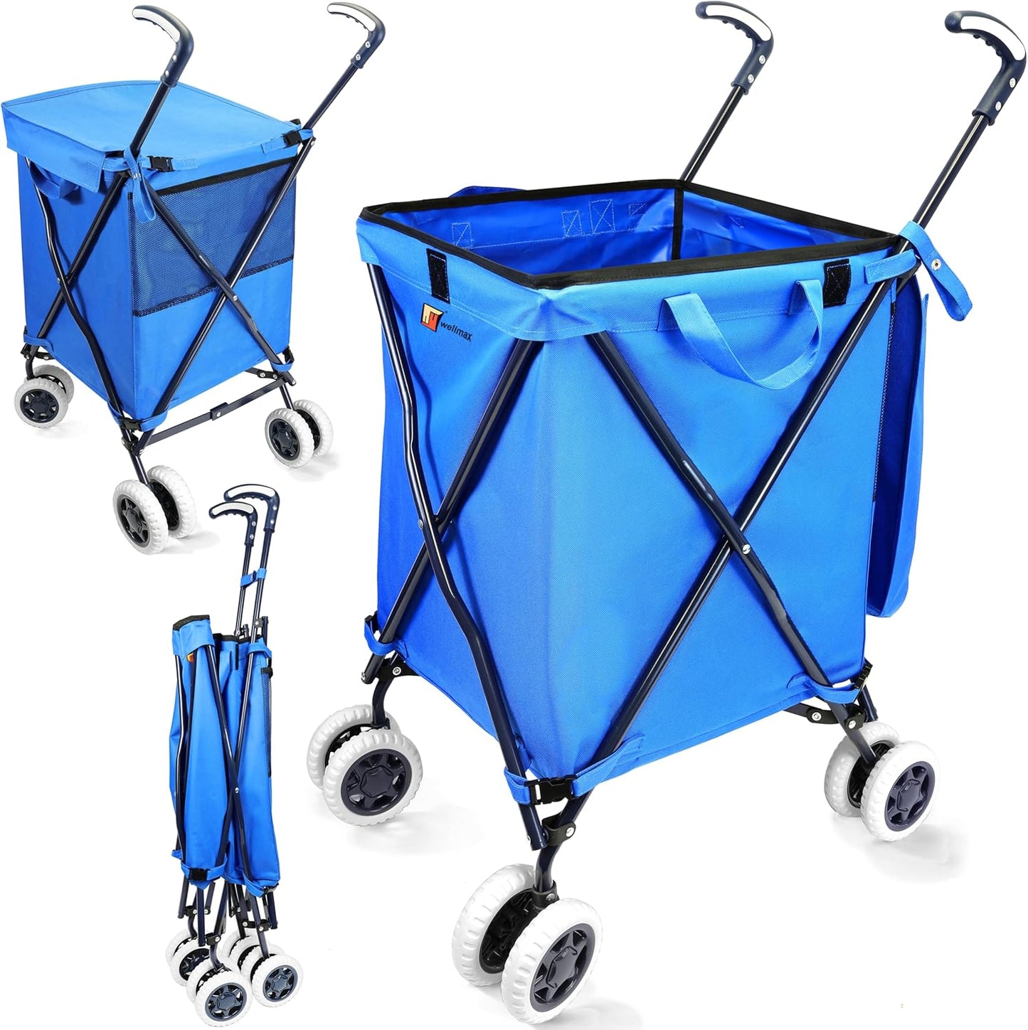 Foldable Shopping Cart with Wheels for Groceries & Laundry Use