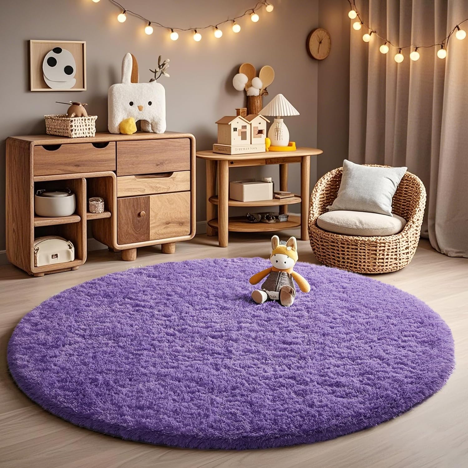 Ophanie Round Rugs 6Ft Purple Circle Area Rug for Cozy Spaces