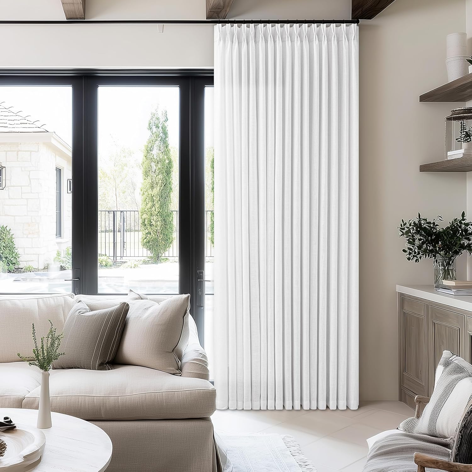 Extra Wide Pinch Pleated Linen Curtains for Elegant Spaces