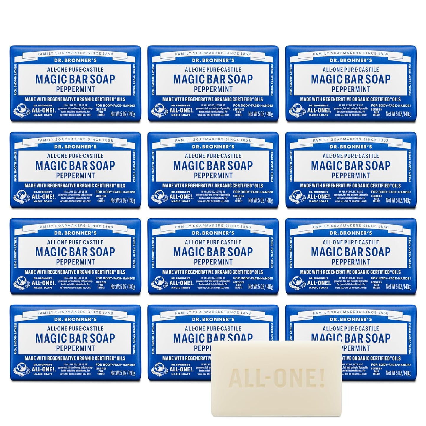 Dr. Bronner's Pure-Castile Magic Bar Soap - Peppermint 12-Pack