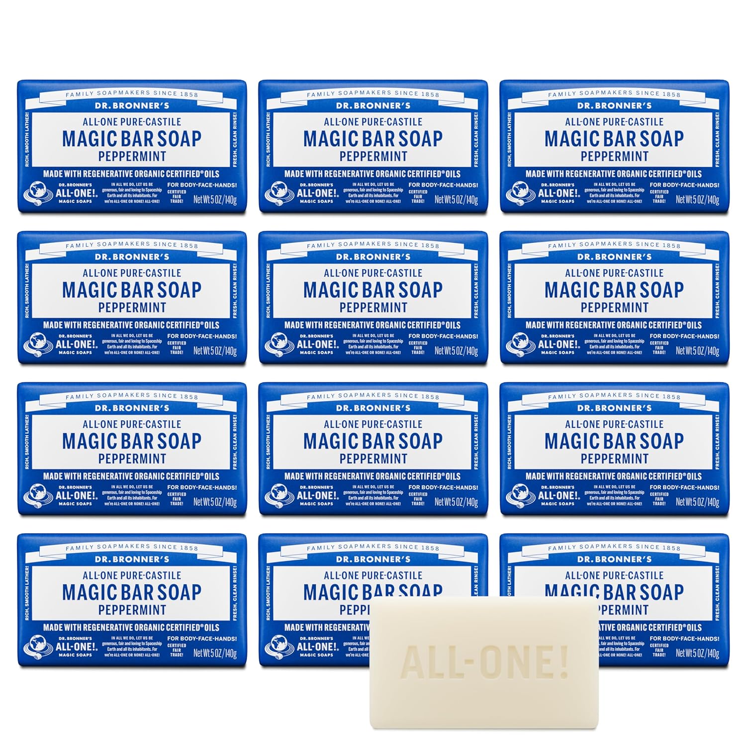 Dr. Bronner's Pure-Castile Magic Bar Soap - Peppermint 12-Pack
