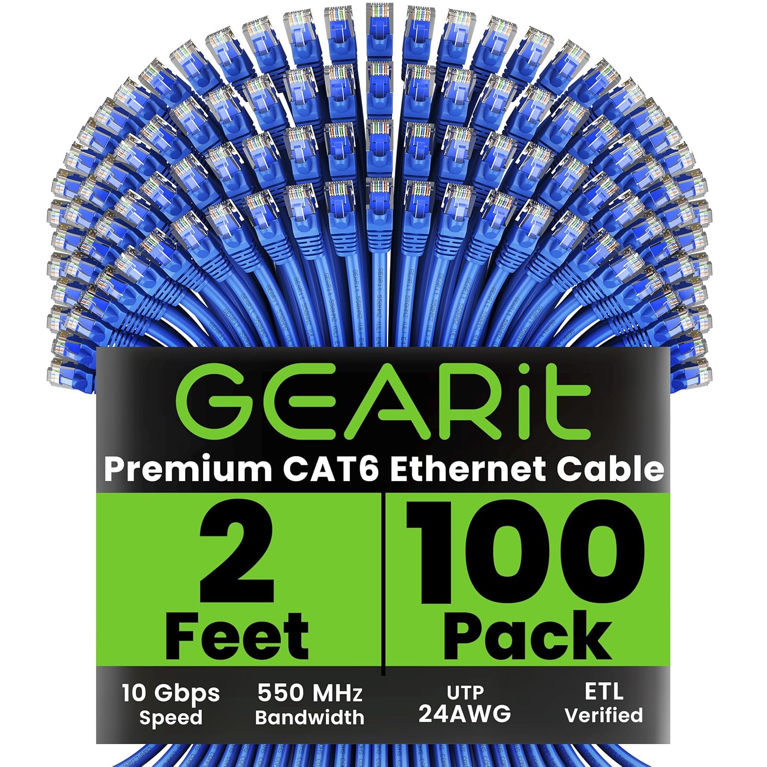 High-Performance 100-Pack 2 ft Cat6 Ethernet Cables for Networking