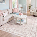 Light Pink 6x9 Vintage Floral Area Rug - Washable Low-Pile