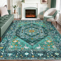 SERISSA Washable 8x10 Teal Area Rug - Soft Low Pile Non-Slip