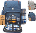Picnic Backpack for 2 with Insulated Cooler and Cutlery Set - Ready