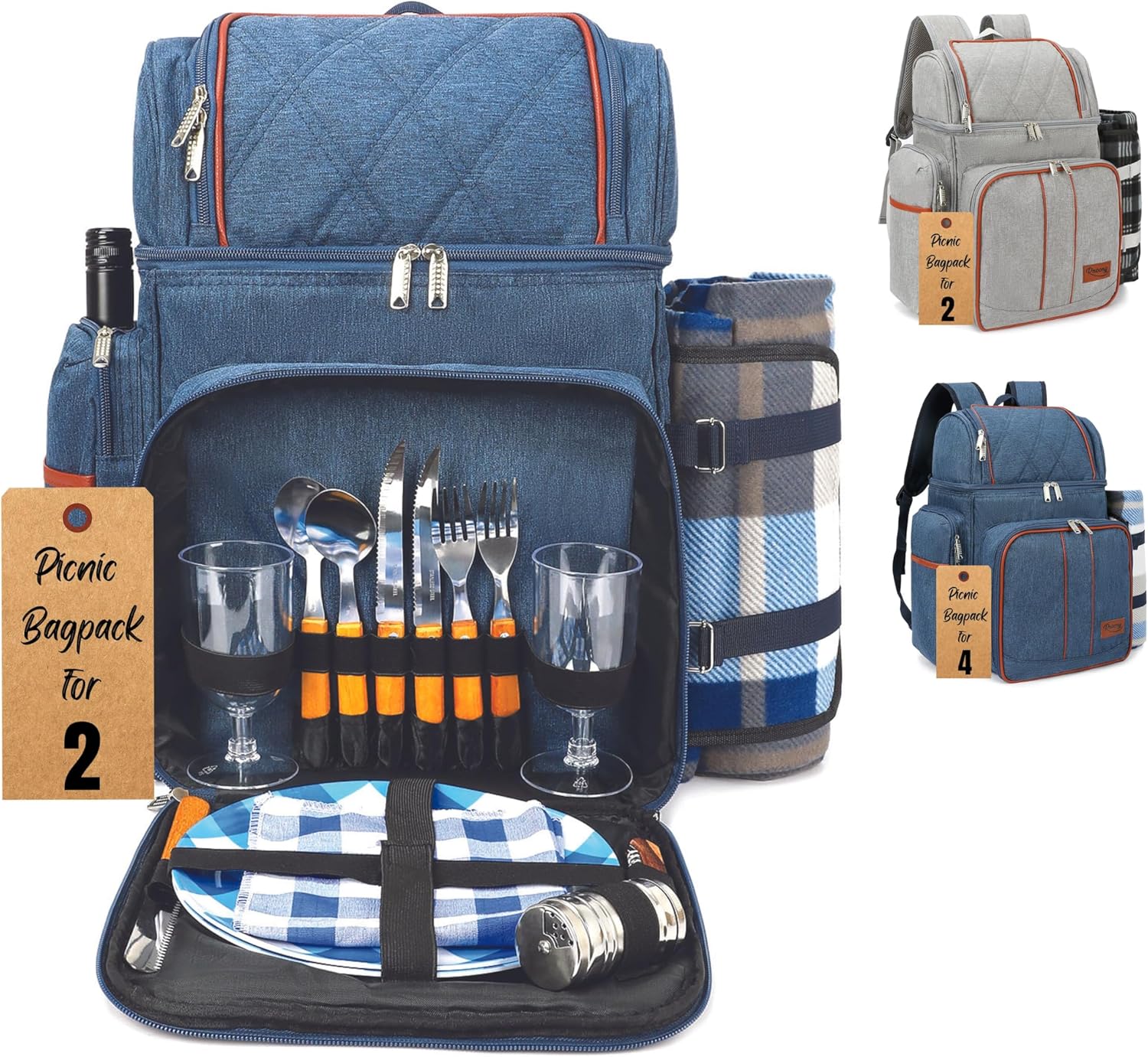 Rnoony Picnic Backpack for Camping with Insulated Cooler Bag