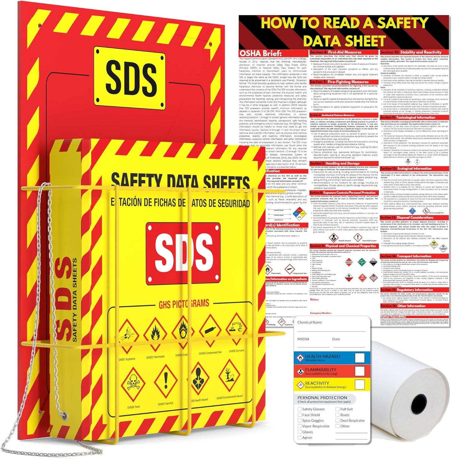 MSDS Wall Station with 3 SDS Binder for OSHA Compliance