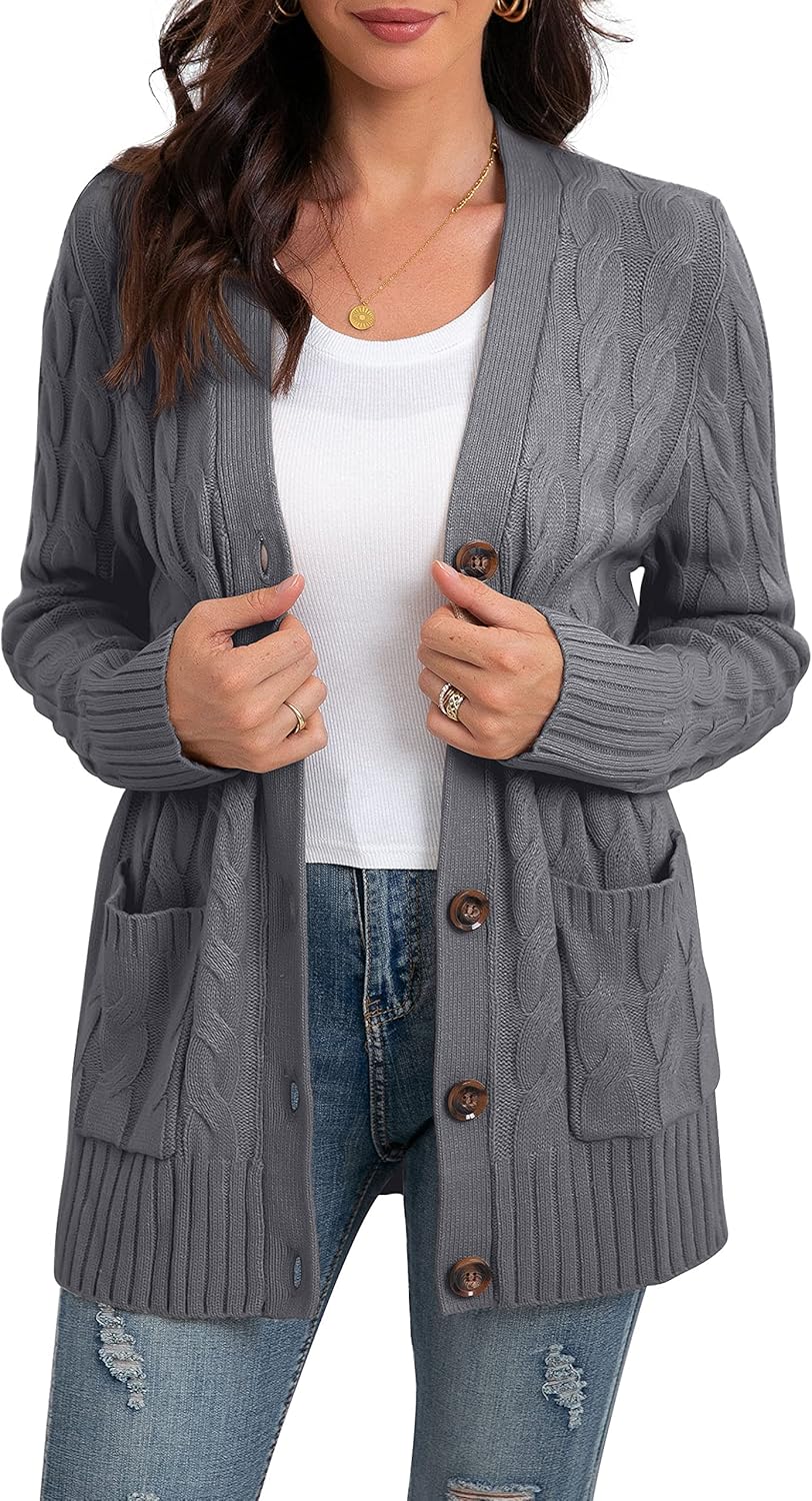 GRECERELLE Women's Long Sleeve Knit Cardigan Sweater with Pockets