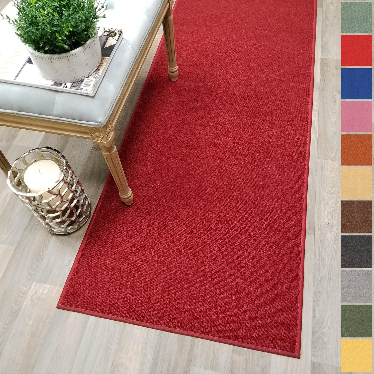 Kapaqua Custom Size RED Non-Slip Hallway Stair Runner Rug