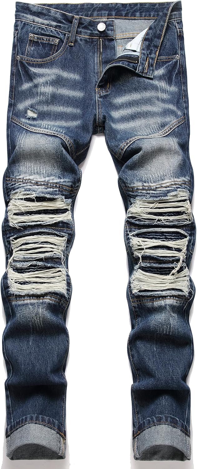 RXXKKK Men's Classic Zipper Biker Flex Jean for All Occasions