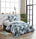 Teal Herringbone Patchwork Quilt Set, Twin - Reversible Lightweight