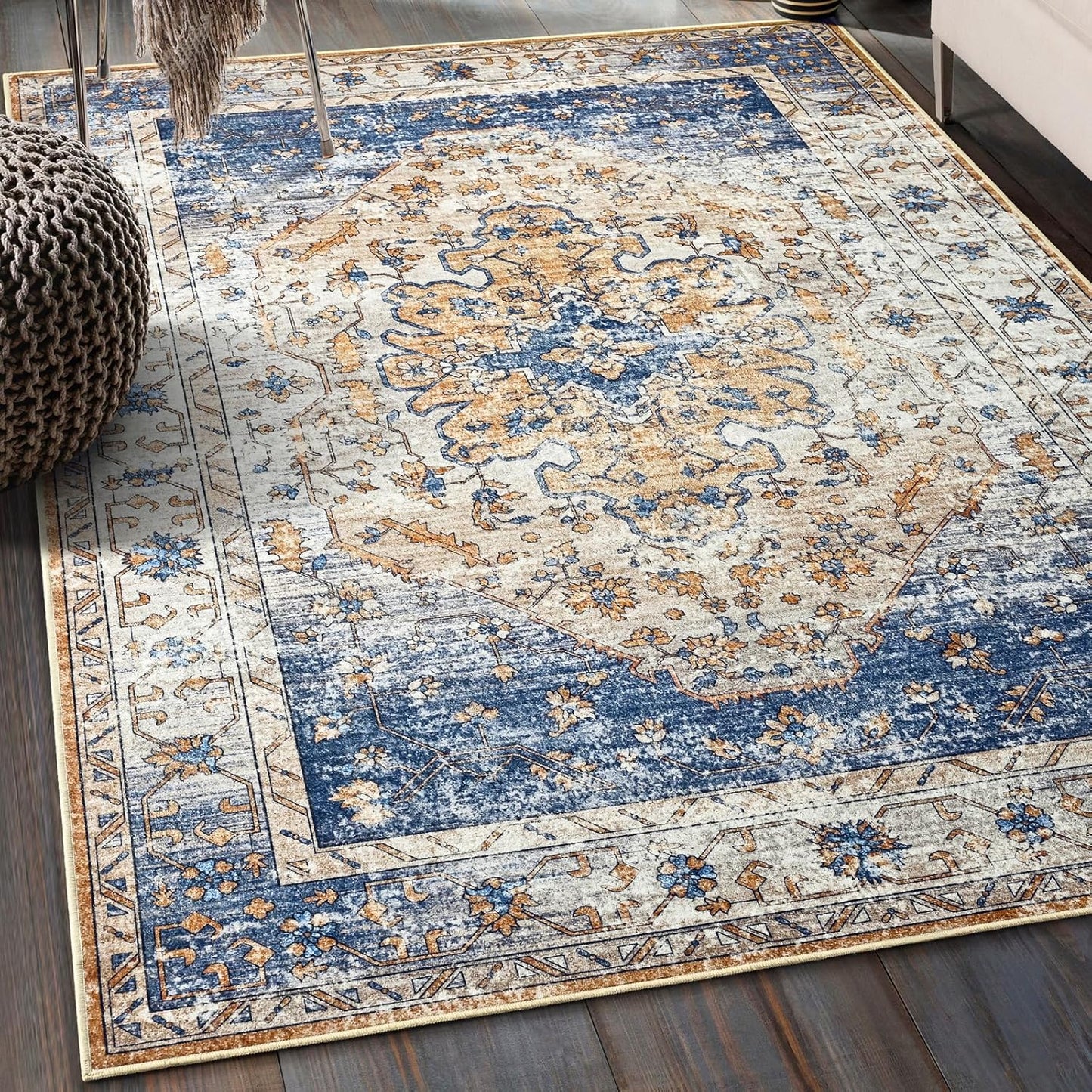 Vintage Design Area Rugs for Living Room, 4x6 Floral Print