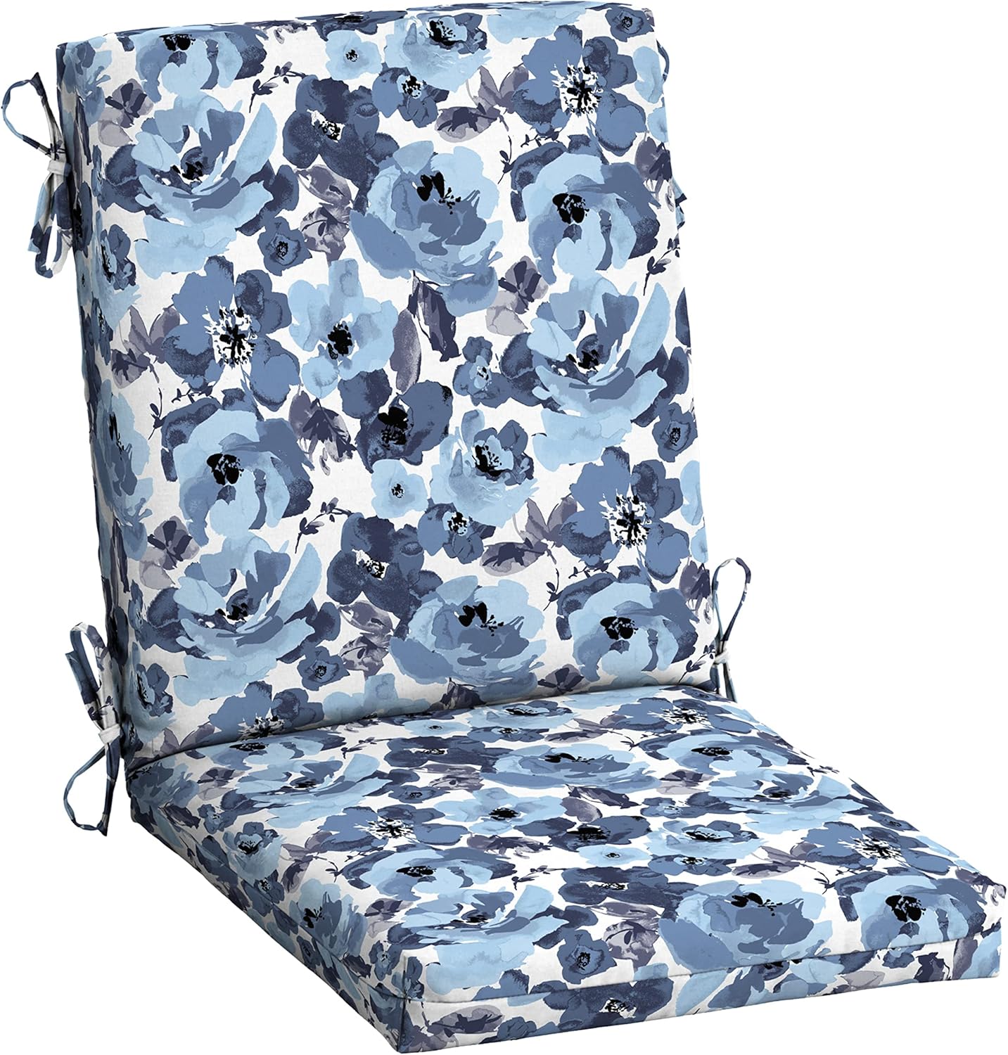 Outdoor Dining Chair Cushion in Blue Garden Floral Design