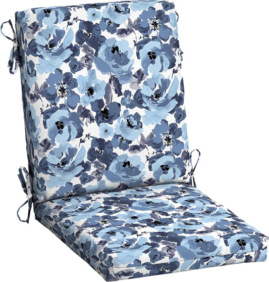 Outdoor Dining Chair Cushion in Blue Garden Floral Design