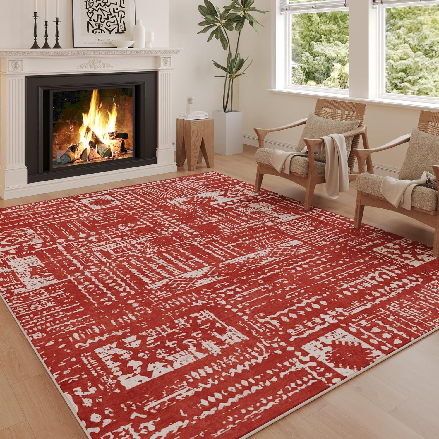 Rugcomf 6x9 Machine Washable Boho Area Rug for Living Room