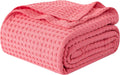 Twin Size Cotton Waffle Blanket Coral - Lightweight All-Season