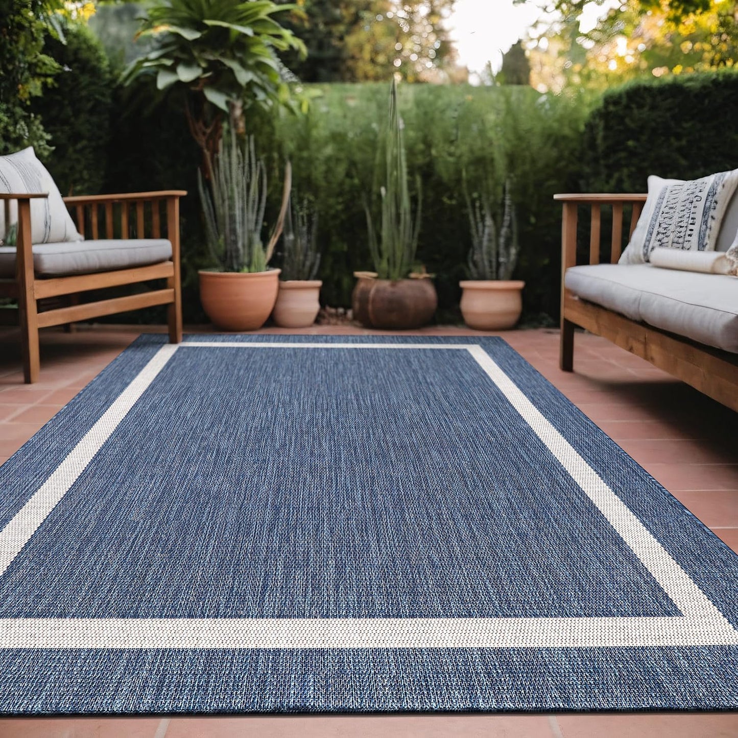 Bordered Outdoor Rug 10x14 Washable Carpet for Indoor Use