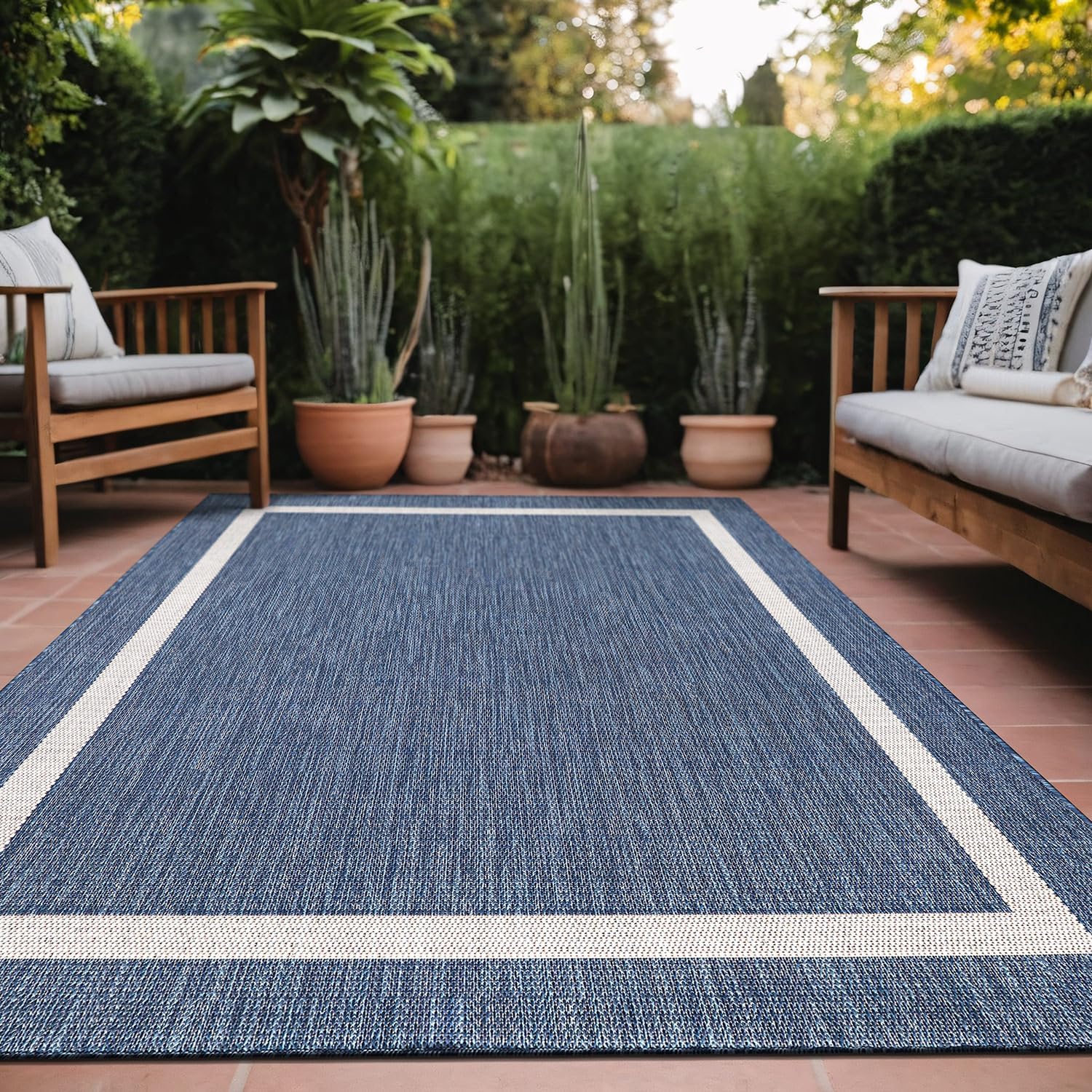Bordered Outdoor Rug 10x14 Washable Carpet for Indoor Use