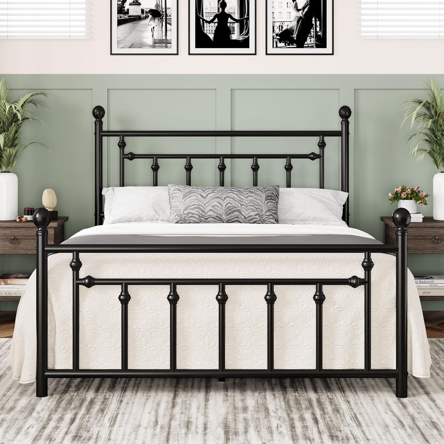 Victorian Vintage Metal Platform Bed Frame for Full Size Mattress