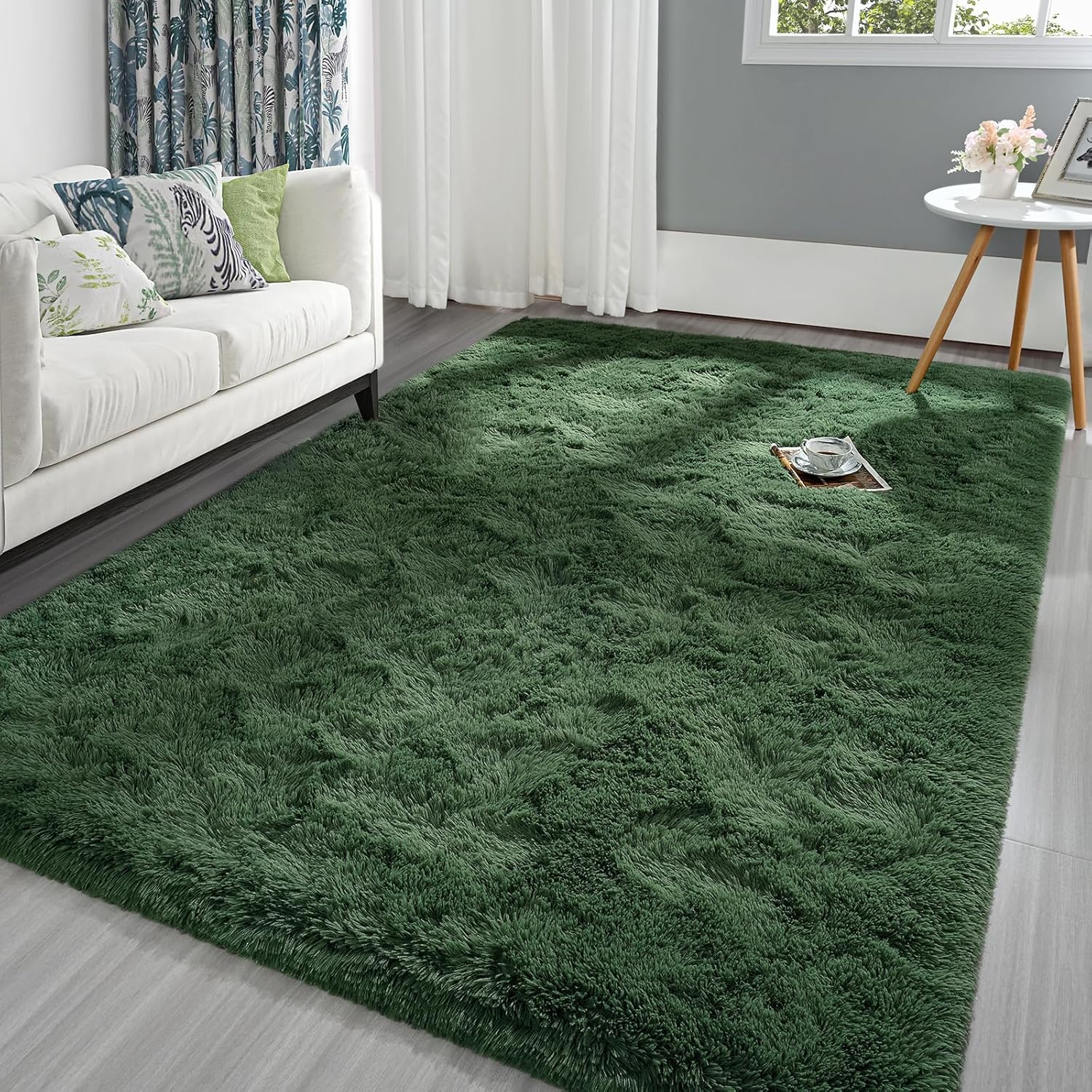 Pettop Fluffy Deep Green Area Rug for Bedroom and Living Room