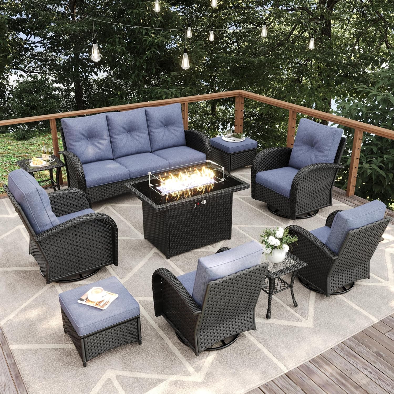 10 Pieces Patio Furniture Set with Fire Pit Table and Chairs