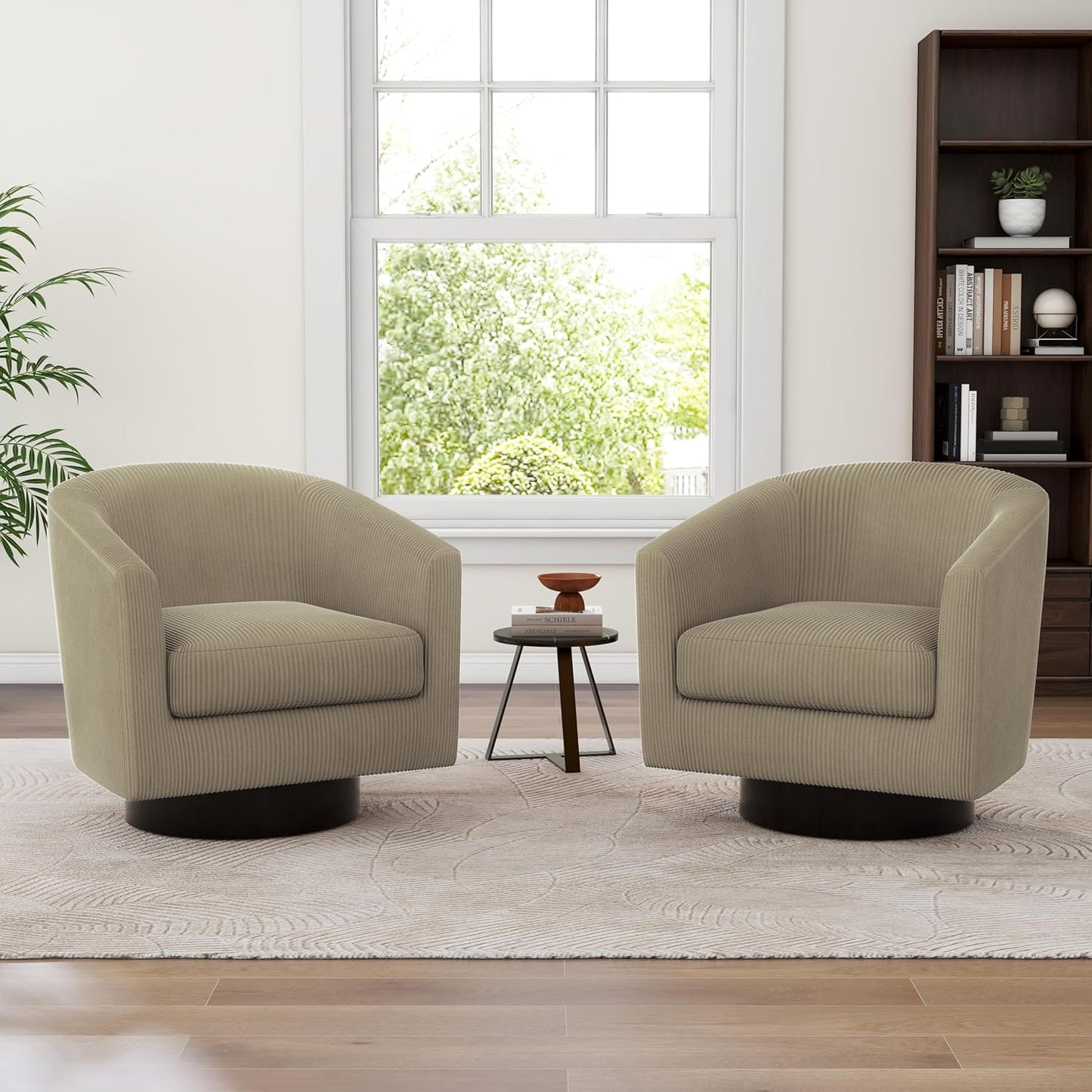 Set of 2 Swivel Barrel Chairs, Cozy Corduroy Upholstery