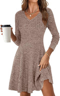 ANRABESS Ribbed Knit V Neck Sweater Dress - Flattering A-Line Fit
