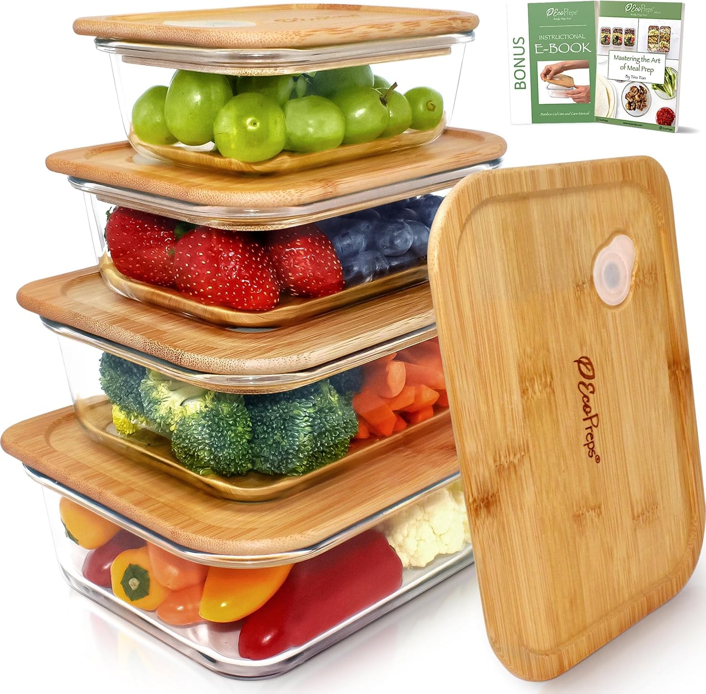 Glass Food Storage Containers with Bamboo Lids - Eco-Friendly Set