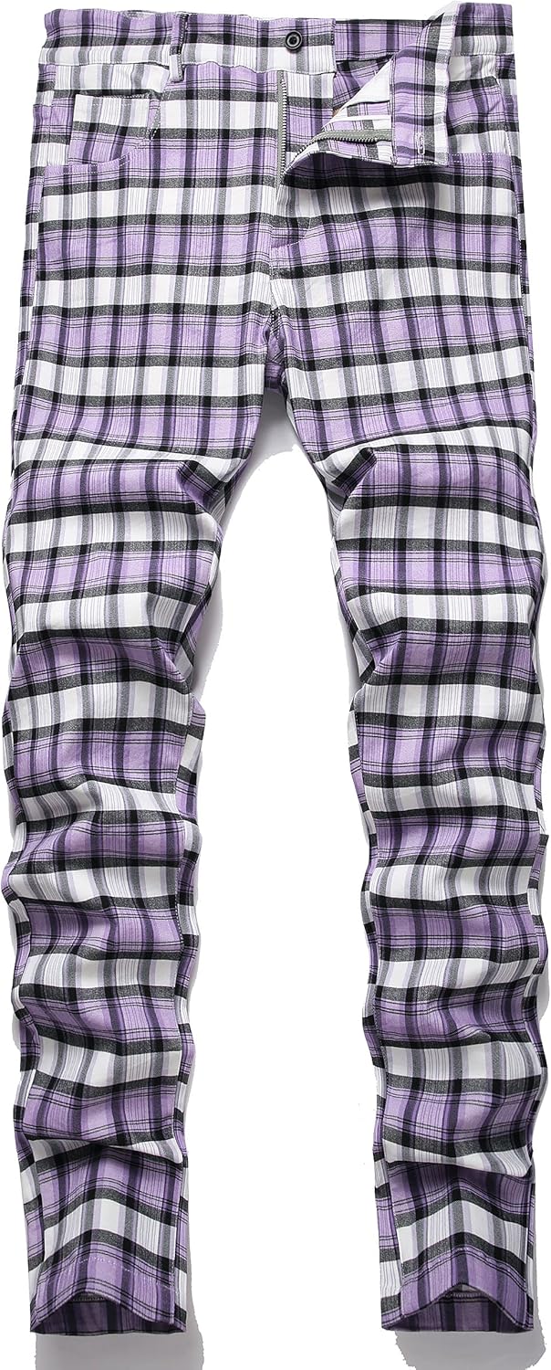 Stylish Plaid Pants for Men - Skinny Fit Business Casual Chinos