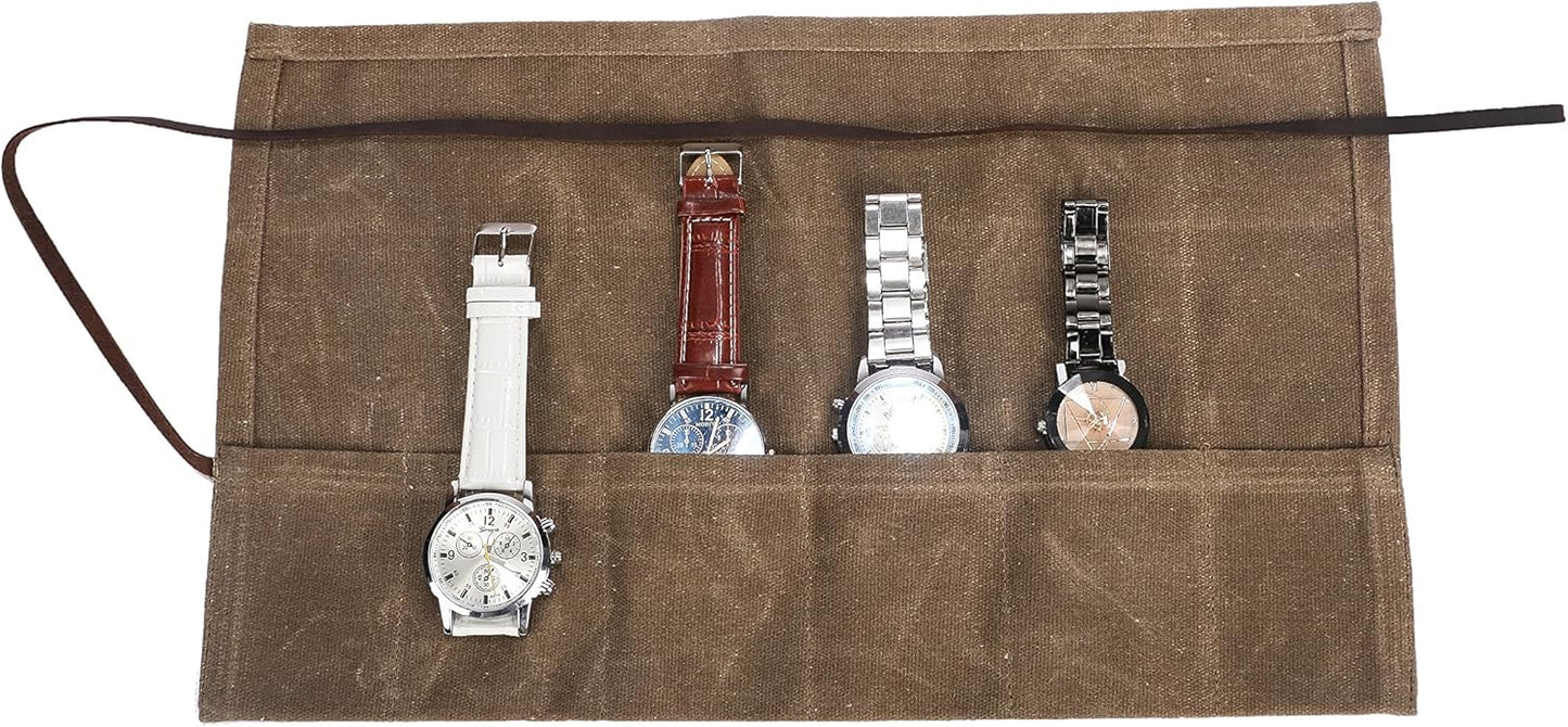 Waterproof Waxed Canvas Watch Roll - Holds 6 Watches