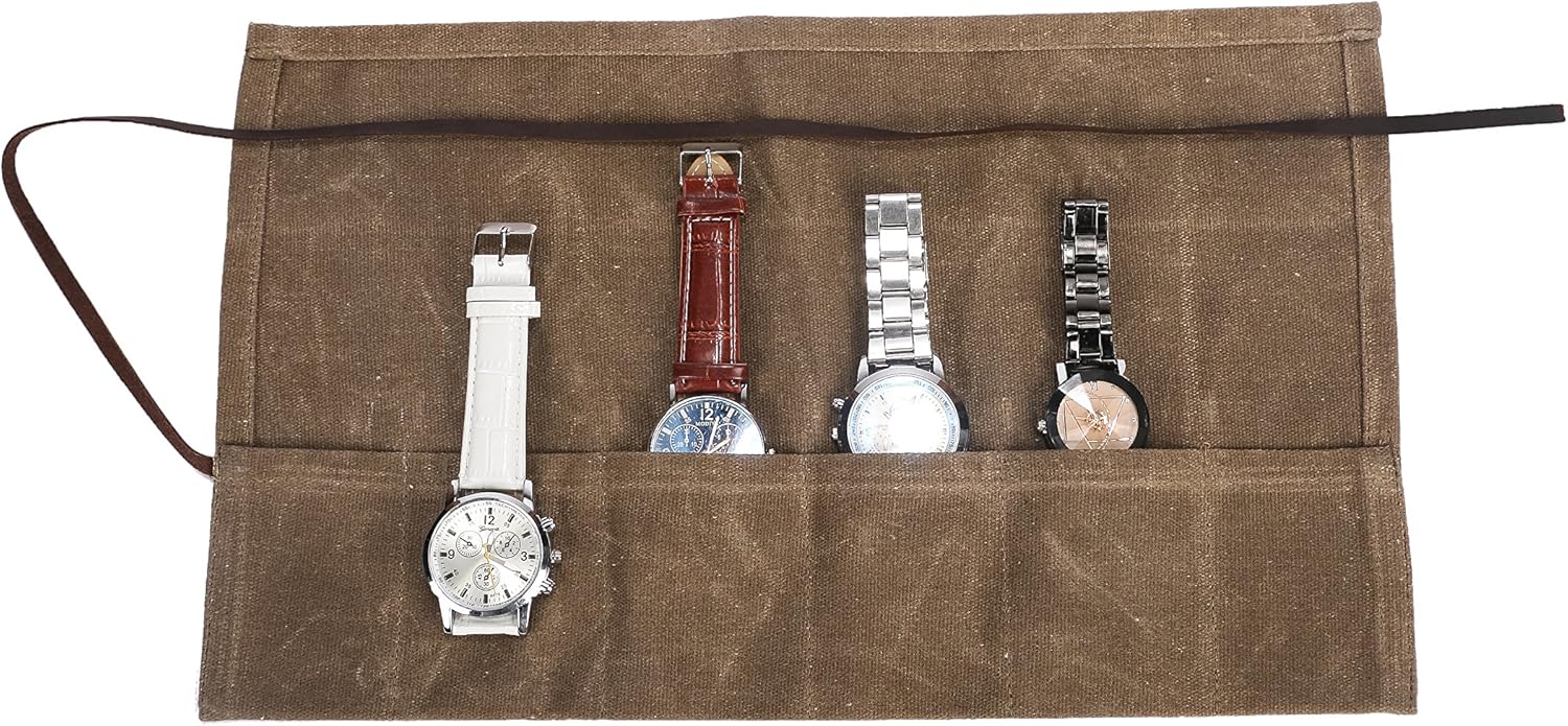 Waterproof Waxed Canvas Watch Roll - Holds 6 Watches