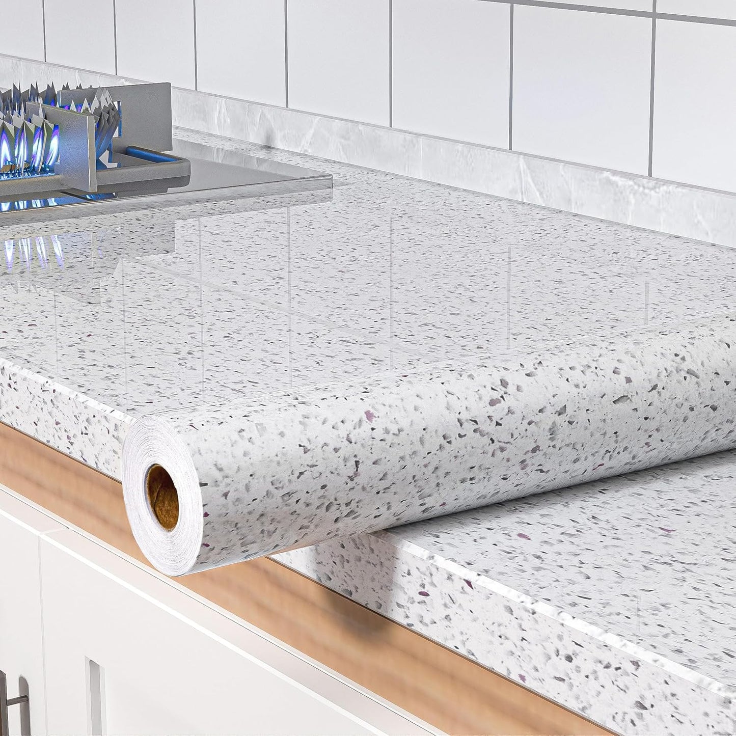 MelunMer White Glossy Marble Contact Paper for Easy Home Updates