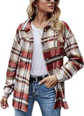 Yeokou Women's Fall Color Block Plaid Flannel Shacket Jacket - Cozy
