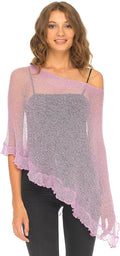Sheer Womens Poncho Shrug Lightweight Knit Ruffle Pullover